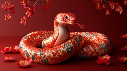 Obraz premium Welcome the Year of the Snake 2025 this Chinese New Year with glowing lanterns, symbols of wisdom, prosperity, and new beginnings. Let the snake’s energy guide you to success, wealth, and happiness. 