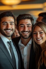 Obraz premium A team of professionals is smiling and posing for a group photo at a corporate event, Generative AI 