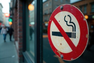 No Smoking Sign with Crossed Out Cigarette Symbols, Health Warning, Cigarettes Prohibited