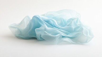 Obraz premium 21.A wrinkled light blue plastic bag lying flat on a white background, with soft lighting emphasizing the creases and transparency, capturing the simplicity and ubiquity of single-use plastics.
