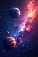 planets are seen through colorful galaxies in the background , galaxies, nebulas