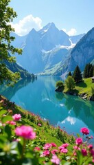 Scenic views of Mondsee Lake and surrounding Alps , landscape, mountain