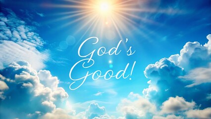 Minimalist Painted Clouds, Blue Sky, Sun Flare, God Is Good - Inspirational Stock Photo