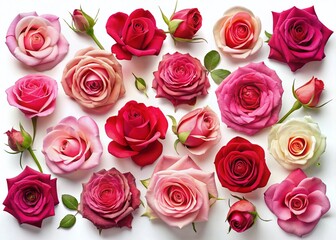Obraz premium Minimalist Pink & Red Rose Blossom Collage - White Background