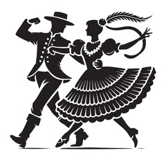 Mazurka Silhouette Vector Illustration, Solid White Background.