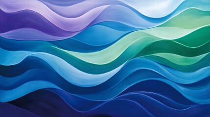 Fototapeta premium Abstract Wave Pattern in Vibrant Blues and Greens, Representing Flowing Water and Fluid Motion with Soft Curves and Layered Textures for Art and Design Use