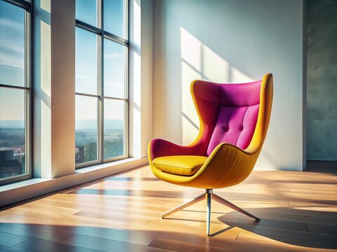 Modern Colorful Chair Design, Aerial Drone View, Contemporary Interior Furniture