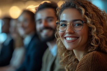 Obraz premium A group of business people smiles as they attend a charity event. They are excited to be part, Generative AI 