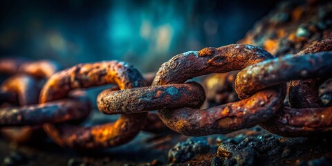Moody Rusty Chain Double Exposure Stock Photo - Eerie Metal Texture