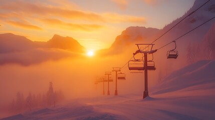 Sunrise ski lift adventure mountain resort landscape winter scenic