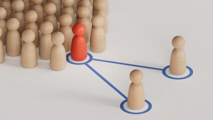 Obraz premium 3d illustration of pawns with one pawn replaced by another one. Concept of succession planning and leader or senior manager replacement.