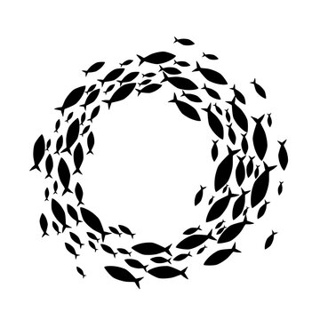 black fish swimming circle formation clip art preview