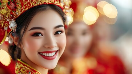 Lion Dance Performers Wearing Glowing Ornate Traditional Costumes at a Lively Cultural Festival or The dynamic colorful scene captures the energy and of this iconic Chinese tradition