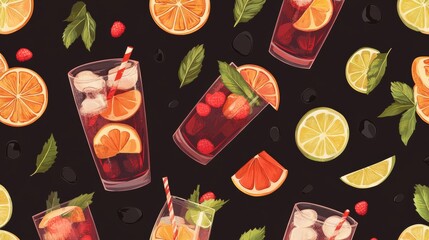 Seamless pattern of drinks