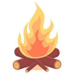 Cartoon Bonfire Illustration on White Background. Travel and Camping Symbol. Isolated Vector Element