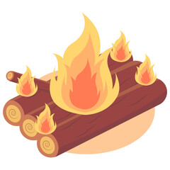 Cartoon Bonfire Illustration on White Background. Travel and Camping Symbol. Isolated Vector Element