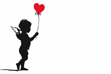 a cupid angel holding a red heart a. symbolizing love and valentines day.