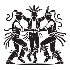 Fototapeta premium Morris Dance Silhouette Vector Illustration, Solid White Background.