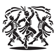 Morris Dance Silhouette Vector Illustration, Solid White Background.
