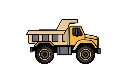 Fototapeta premium Sketch of dump truck, side view technical drawing of industrial construction vehicle in minimalist style