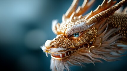 Majestic Golden Dragon Headpiece with Intricate Glowing Scales   A Captivating Mythical Creature Rendering Showcasing Ornate Reptilian Features and Mesmerizing Luminescence