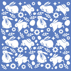 Hand drawn cute rabbit easter pattern vector background