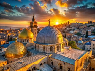 Fototapeta premium Panoramic View: Twin Domes, Holy Sepulchre Church, Jerusalem