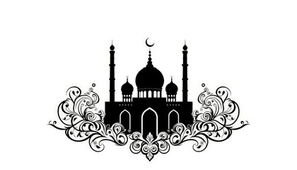 Islamic ornament icon with a mosque silhouette and intricate arabesque patterns.