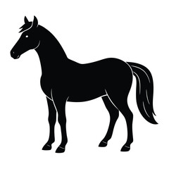A simple standing horse silhouette with minimal details, vector art