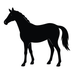 A simple standing horse silhouette with minimal details, vector art