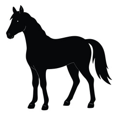 A simple standing horse silhouette with minimal details, vector art