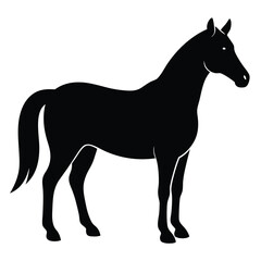 A simple standing horse silhouette with minimal details, vector art