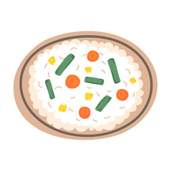 Vegetable risotto with carrots, beans, and corn. Vector illustration for cookbooks, food blogs, restaurant menus, or nutrition-related materials
