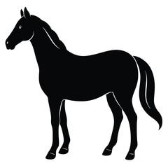 A simple standing horse silhouette with minimal details, vector art