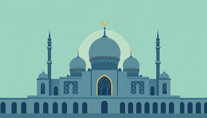 Obraz premium Modern mosque monogram with geometric lattice patterns and crescent details.