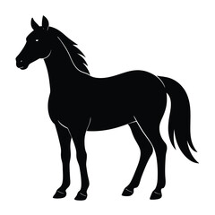 A simple standing horse silhouette with minimal details, vector art