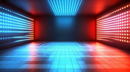 Abstract Red Blue Neon Light Grid Room Design