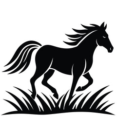 A simple standing horse silhouette with minimal details, vector art