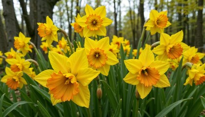 Obraz premium Daffodils blooming in spring with vibrant colors in a lush green garden
