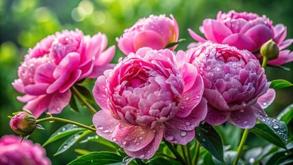 Fototapeta premium Pink Peony Bouquet After Rain: Close-Up Minimalist Garden Photography