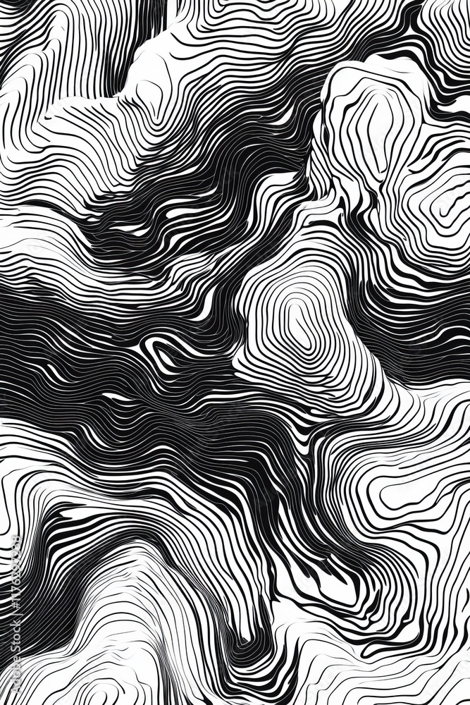 Poster Abstract grayscale topographic lines pattern.