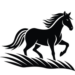 A simple standing horse silhouette with minimal details, vector art