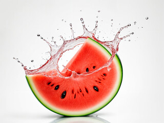 watermelon slice water splash isolated on white backgrpund--generated using ai
