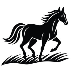 A simple standing horse silhouette with minimal details, vector art