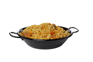 PNG, plate with pilaf, isolated on white background.