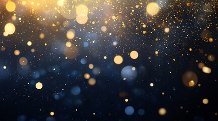 Fototapeta premium Abstract gold and blue bokeh lights on dark background.