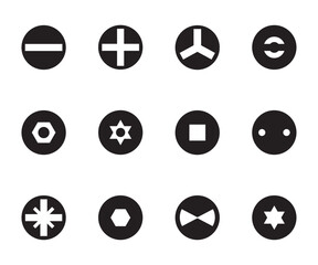 Screw head types icon set screwdriver bit vector collection