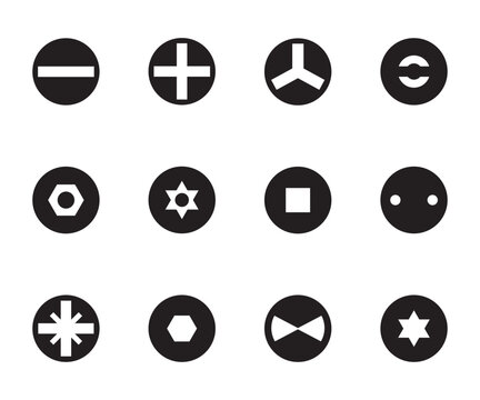 Screw head types icon set screwdriver bit vector collection