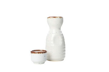 PNG, sake, in a light ceramic bottle, isolated on a white background.