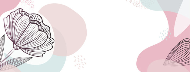 Minimalist floral illustration with soft pastel colors and abstract shapes, ideal for event invitations, social media headers, or elegant branding materials
